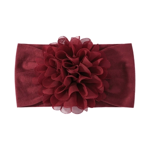 Bandeau bébé en nylon bordeaux avec fleur en mousseline pour nourrissons et filles
