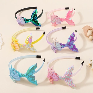 Set of six colorful mermaid sequin headbands with shell and starfish for girls