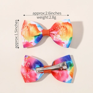 Lot de deux barrettes à nœud arc-en-ciel pour filles avec dimensions et poids détaillés