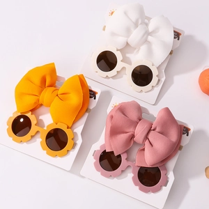 Ensemble bandeau à nœud et lunettes de soleil fleurs pour enfants, jaune, rose, blanc