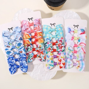 Barrettes à Cheveux Nœud Mignon Ruban Gros-Grain Motif Floral Arc-en-Ciel pour Bébés Filles Enfants Accessoires Cheveux
