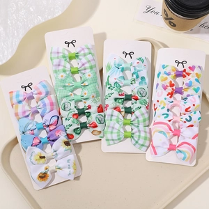 Lot de 20 pinces à cheveux pour filles avec nœuds en ruban imprimé sur cartes