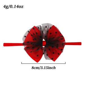 Bandeau rouge pour filles avec nœud en maille à pois et ruban gros-grain de 8 cm