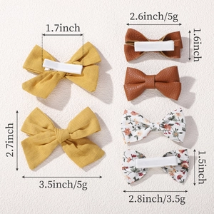 Lot de barrettes pour enfants avec imprimé fleuri, nœud en coton et pinces en cuir