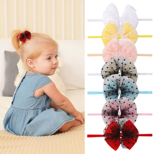 Élastiques À Cheveux Faits À La Main En Maille À Pois Nœud Papillon Mignon Double Couche Bowknot Accessoires Cheveux Pour Enfants Filles