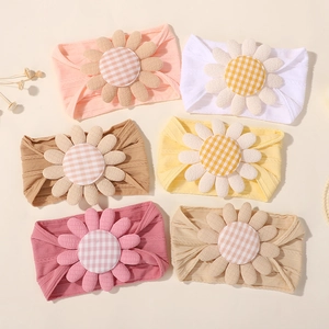 Lot de six bandeaux bébé en nylon souple avec détails de tournesols en tissu texturé