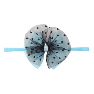 Bandeau élastique bleu pour bébé avec nœud en maille double couche et pois noirs