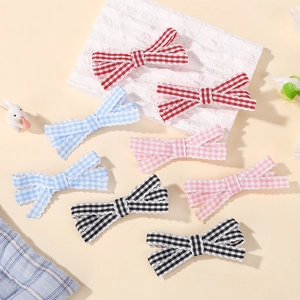 Lot de barrettes à cheveux à carreaux vichy pour filles en rouge bleu rose et noir