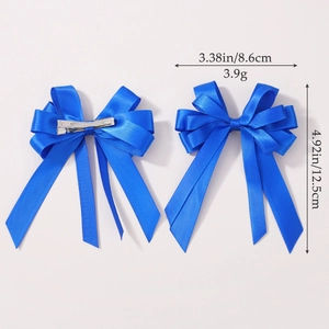 Lot de deux barrettes à cheveux en ruban de satin bleu avec pince crocodile en métal