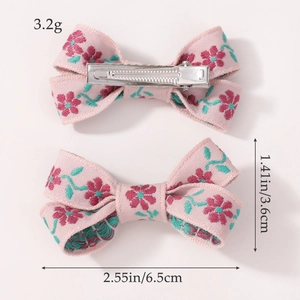 Haarklammer-Set mit rosa geblümter Stoffschleife und Krokodilklemme für Mädchen