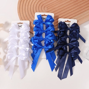 Barrettes à cheveux à double nœud en satin faites main en blanc, bleu roi et marine