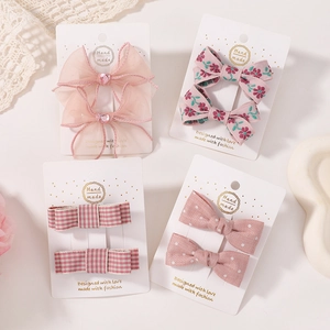 Set aus 4 Paar Haarspangen mit Stoffschleifen im Preppy-Stil, Blumen- und Karomuster