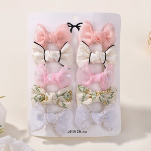 Handmade Bow Hair Clip Set For Girls Kids Fabric Embroidered Floral Lace Duckbill Clip Sweet Children Hair Accessories