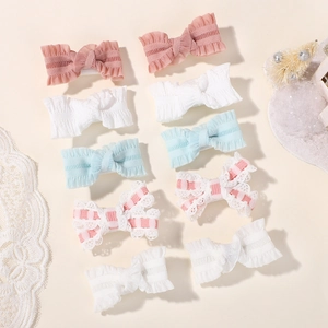 10-piece set of handmade children's bow hair clips in pastel colors and lace styles