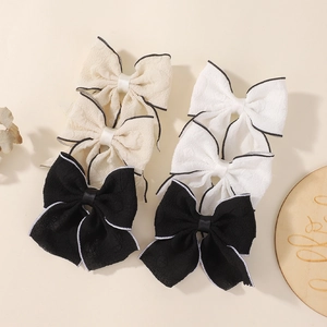 Three-piece set of solid color chiffon bow hair clips with scalloped edge for girls