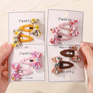 Handmade floral bow hair clips set with embroidered fabric and BB clips for girls