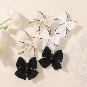 Handmade Satin Bow Hair Clips Girls Academy Style Contrast Edge Lolita Duckbill Clips Sweet Vintage Hair Accessories
