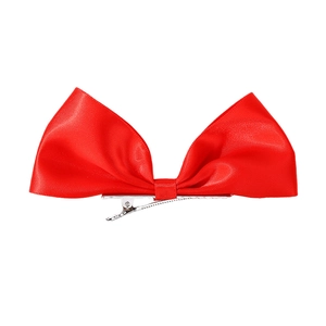 Classic bright red satin bow hair clip for girls with a steady silver metal duckbill clip