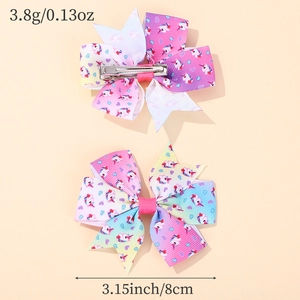 Lot de barrettes licorne arc-en-ciel pour filles avec ruban gros-grain et clips