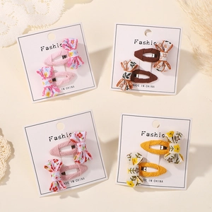 Handmade Fabric Embroidery Flower Bow Hair Clips Set For Girls Cute Floral Fabric BB Fringe Clips Kids Hair Accessories