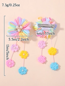 Détails de la pince à cheveux fleur arc-en-ciel avec perles et long gland sur rose