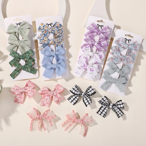 Kids Bow Hair Clips Set Fabric Floral Checkered Bowknot Hairpin Headwear For Girls Hair Accessories Sweet Gift