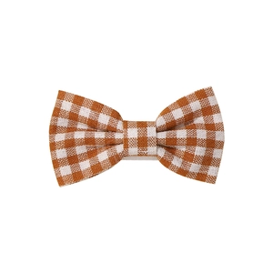 Cute brown and white gingham check bow hair clip for girls with soft woven fabric texture