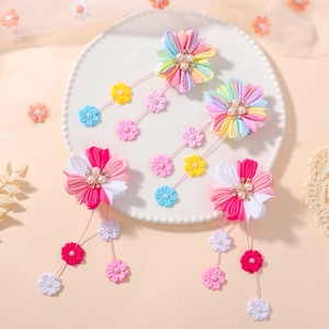 Pince à Cheveux Fleur Enfant Avec Fausse Künstliche Perle Strass Long Gland Ruban Vichy Épingle à Cheveux Fille Accessoires