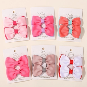 Set di 6 paia di fermagli per capelli con fiocco in nastro grosgrain colorato per bimbi
