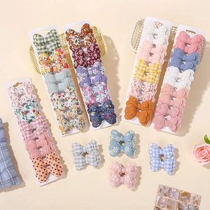 Set di Mollette per Capelli con Fiocco per Bambine Motivo Floreale Plaid Pois Nastro Clip a Becco d'Anatra Fatti a Mano Accessori per Capelli in Tessuto