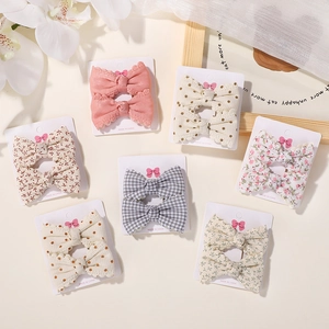 Set di Fermagli per Capelli a Fiocco per Ragazze con Motivo Floreale a Quadri e Pois in Tessuto con Bordo in Pizzo Bambini