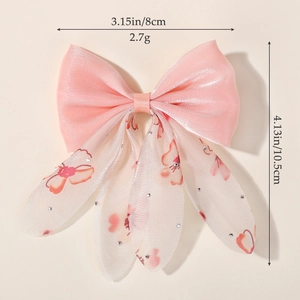 Barrette à cheveux double couche en mesh rose avec fleurs et strass pour enfants