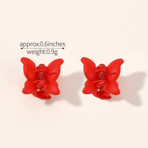 Mini butterfly hair clips in red matte finish for women and girls, 0.6 inch size