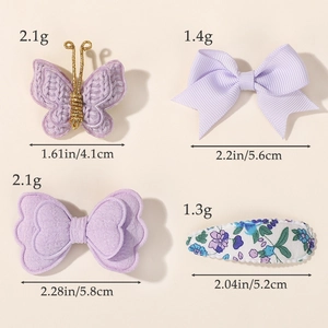 Set di fermagli per capelli viola per bambine con fiocchi e disegni floreali