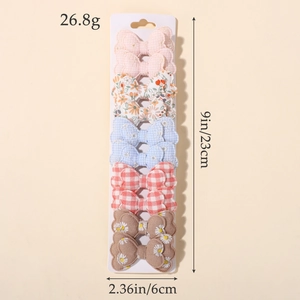 Set di 10 mollette per capelli carine con motivi floreali e a quadretti per bimbe