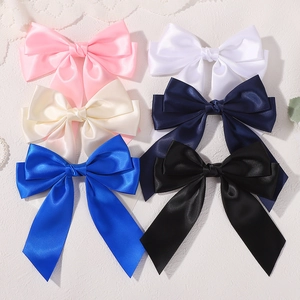 Set of 6 colorful satin bow hair clips with long ribbons for girls' elegant styling