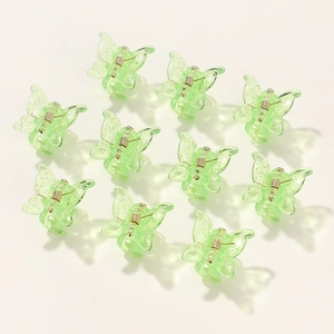 Set of 10 mini mint green butterfly hair clips with shimmering glitter finish