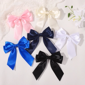 Girls Sweet Satin Bow Hair Clip With Long Streamer Elegant Princess Alligator Clip Solid Color Polyester Hair Accessories