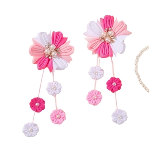 Barrettes à fleurs roses avec perles et strass pour filles, dotées de longs glands