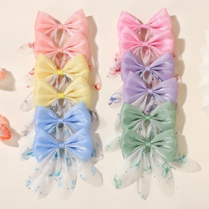 Lot de 8 barrettes à cheveux colorées à double couche en tulle et satin pour petites filles