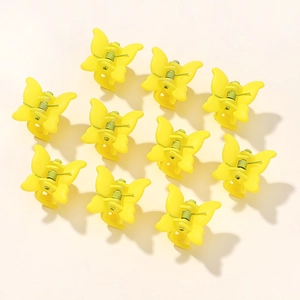 Set of ten mini yellow butterfly hair clips with matte finish and durable metal springs
