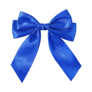 Royal blue satin bow hair clip for girls with double layer ribbons and glossy finish