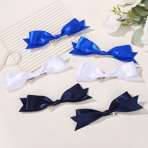 6er-Set Satin-Schleifen-Haarspangen in Blau, Weiß und Marineblau für Mädchen