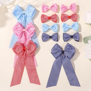 Set di fermagli per capelli a quadretti per bambine con fiocchi in tessuto vichy rosa e blu