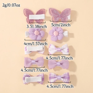 Children hair clip set with purple plaid floral patterns and lace bows for girls
