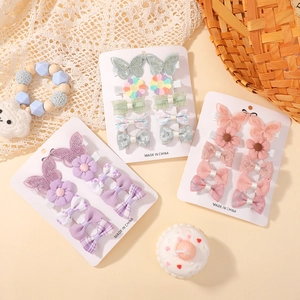 10 Pieces Children Hair Clip Set Polyester Ribbon Fabric Plaid Bow Floral Girls Hair Barrettes Cute Sweet Hair Accessories