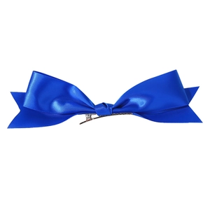 Eleganter königsblauer Satin-Schleifen-Haarclip mit doppellagigem Band und silberner Metallklemme