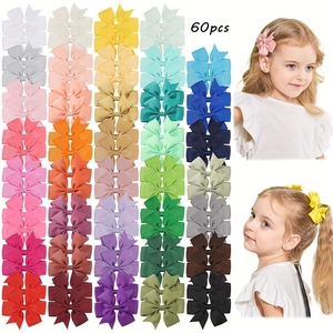 60 pieces set of colorful handmade grosgrain ribbon bow hair clips for girls