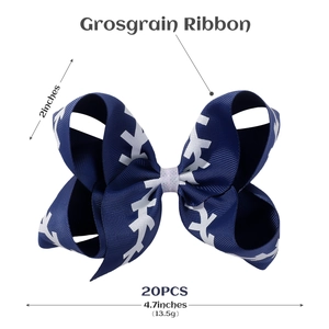 20PCS Navy Blue 4.7-inch Grosgrain Ribbon Bows with Baseball Print Hair Clips