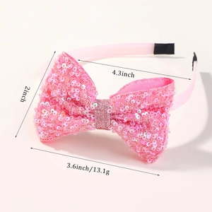 Pink sequin bow headband for girls with glitter center and pink headband base 13.1g